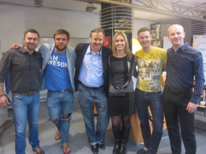 Chris Pfaff with Estonian “Estopreneurs” at Garage 48 start-up hub in Tallinn, Estonia (2014)